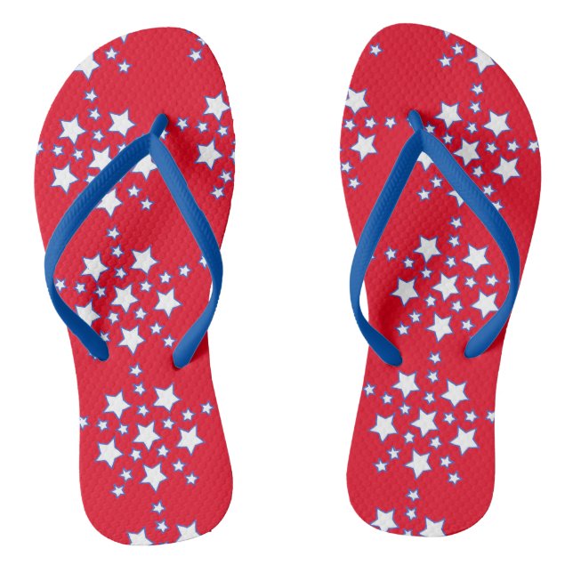 Modern Patriotic Red White Blue Stars Flip Flops (Footbed)