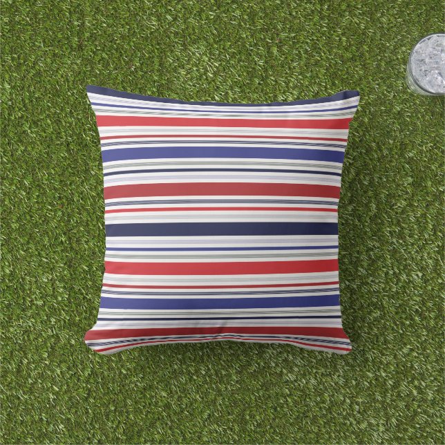 Modern Patriotic Red White Blue Stripes Cushion (Grass)