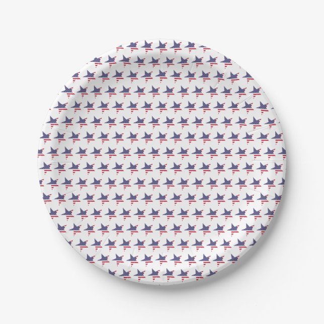 Modern Patriotic Stars and Stripes Red White Blue Paper Plate (Front)