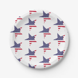 Modern Patriotic Stars and Stripes Red White Blue Paper Plate