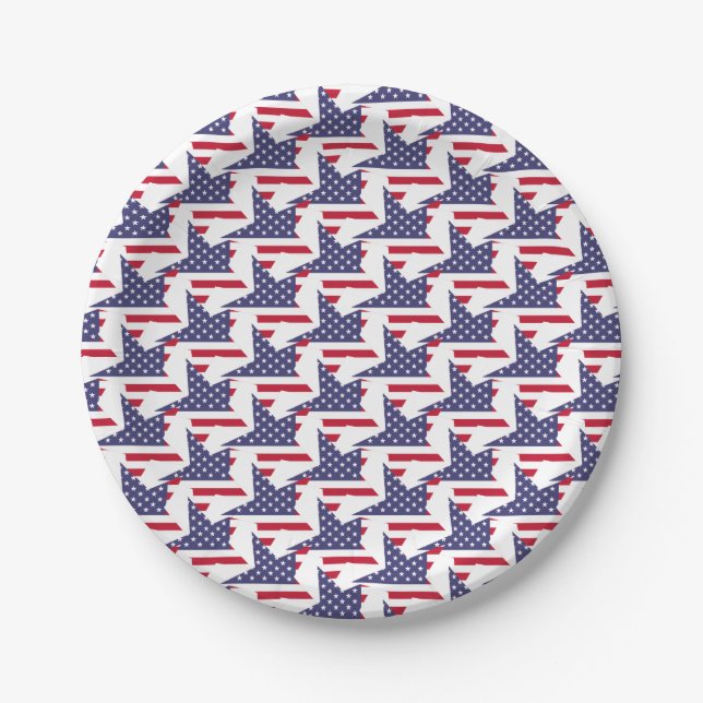 Modern Patriotic Stars and Stripes Red White Blue Paper Plate (Front)