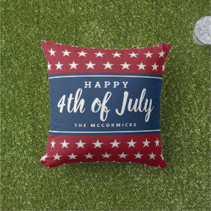 Modern Patriotic Stars Stripes July 4th Monogram  Cushion