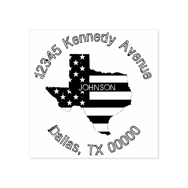 Modern Patriotic Texas Flag Family Return Address Rubber Stamp (Imprint)