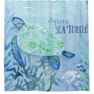 Modern Pattern Beach Sea Turtle Whale Vintage Art Shower Curtain