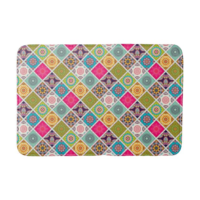 Modern pattern blue pink Moroccan style Bath Mat (Front)