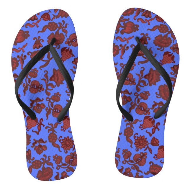 Modern Pattern Blue Pink Red Painted Damascus Flip Flops (Footbed)