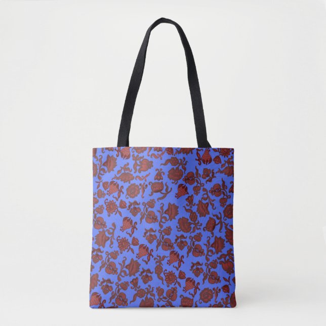 Modern Pattern Blue Pink Red Painted Damascus Tote Bag (Front)