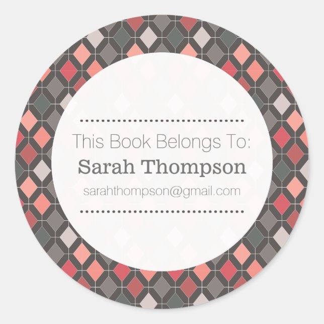 Modern Pattern Bookplate School Name Stickers (Front)
