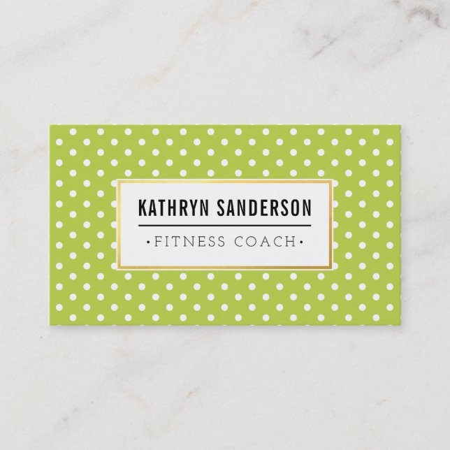 MODERN PATTERN gold logo polka dot cool lime green Business Card (Front)