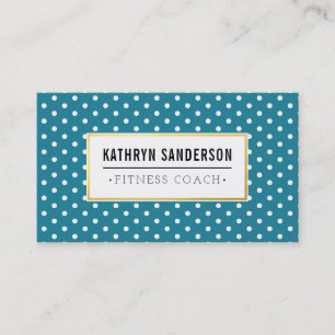 MODERN PATTERN gold logo polka dot teal blue white Business Card