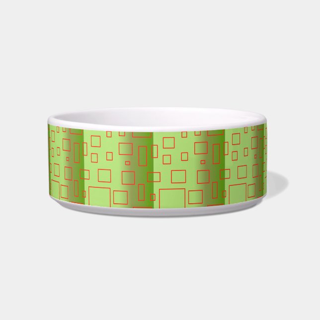 Modern Pattern Green Geometric Ceramic Pet Bowl (Front)