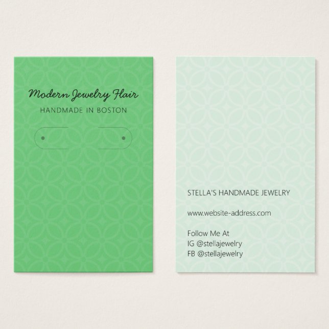 Modern Pattern Green Hoop Earring Display Card (Front & Back)