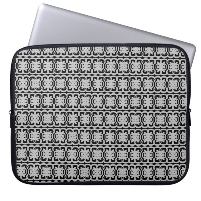 Modern Pattern in Black & Silver Grey Laptop Sleeve (Front)