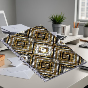 Modern pattern in silver, gold and black, monogram notebook