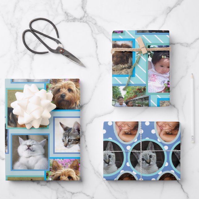 Modern Pattern Light Blue Any Occasion 9 Photo Wrapping Paper Sheet (Front)