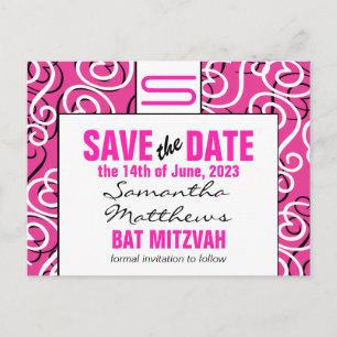 Modern Pattern Monogram Bat Mitzvah Save the Date Announcement Postcard