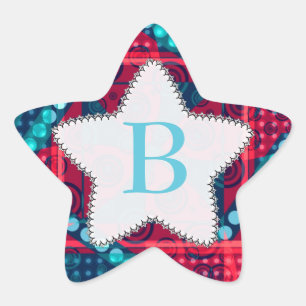 Modern Pattern Monogram Blue Red Star Sticker