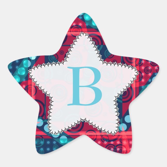 Modern Pattern Monogram Blue Red Star Sticker (Front)