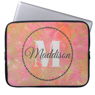 Modern Pattern Monogram Your Name Pink Marble Laptop Sleeve
