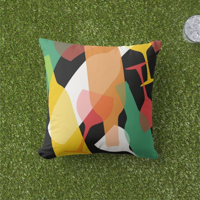 Modern Pattern Of Wine Bottles Throw Pillow (Grass)
