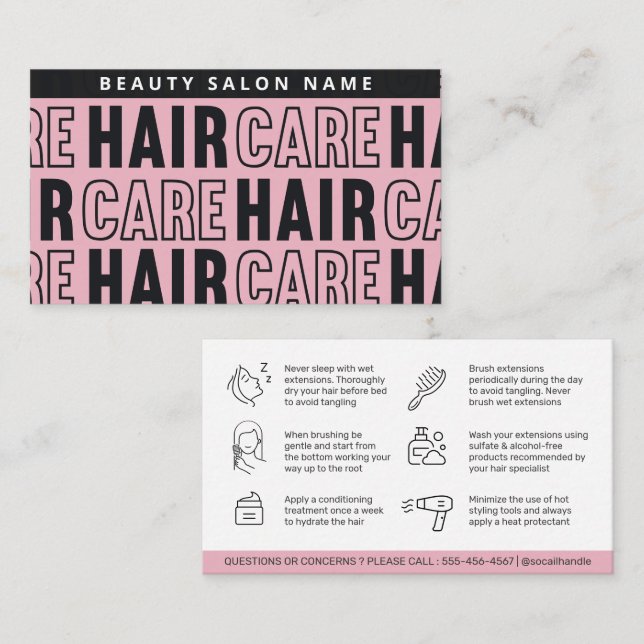 Modern Pattern Pink Hair Extensions After Care  Bu Business Card (Front/Back)
