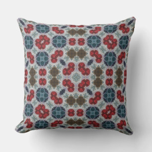 Modern Pattern Red, Blue, Green on Grey Cushion