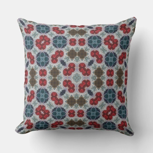 Modern Pattern Red, Blue, Green on Grey  Cushion (Front)