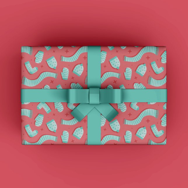 Modern Pattern Red Christmas Wrapping Paper (Modern Cozy Winter Gift Wrapping Paper for Christmas gift wrapping in red and mint trendy colors.)
