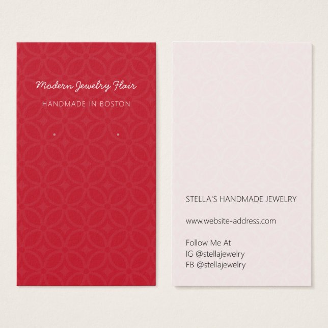 Modern Pattern Red Earring Display Card (Front & Back)