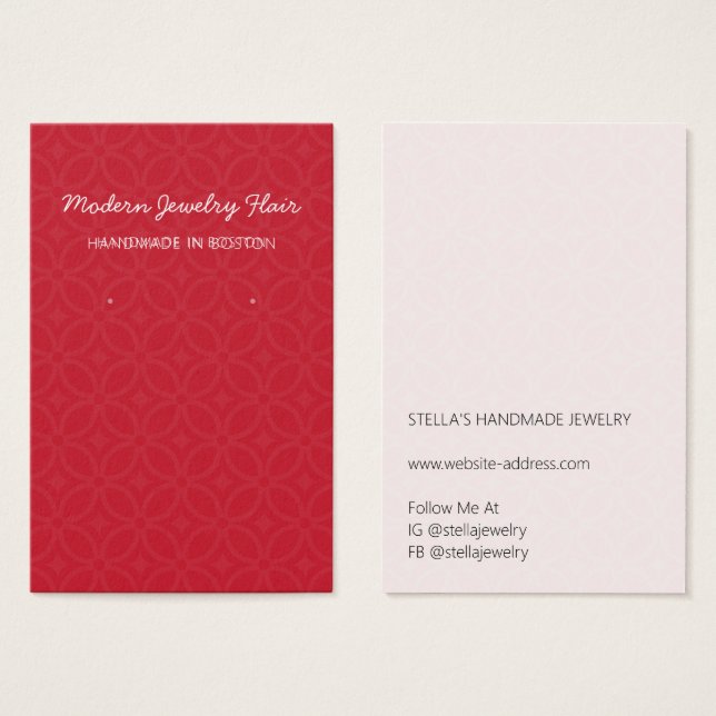 Modern Pattern Red Earring Display Card (Front & Back)