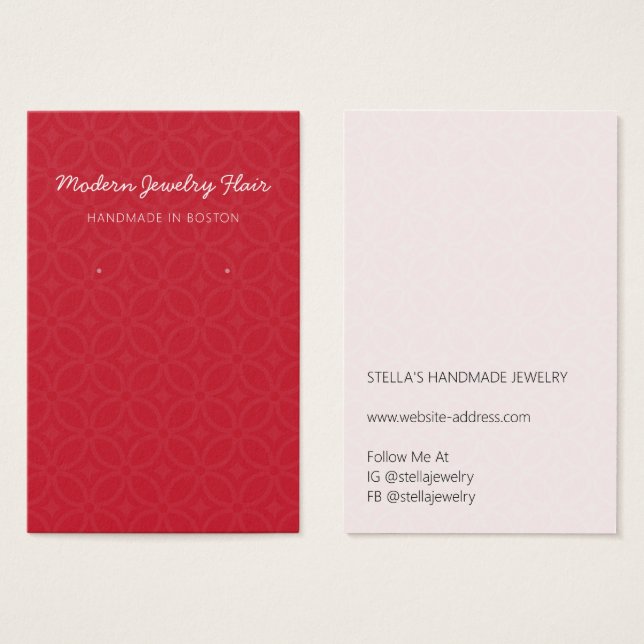 Modern Pattern Red Earring Display Card (Front & Back)