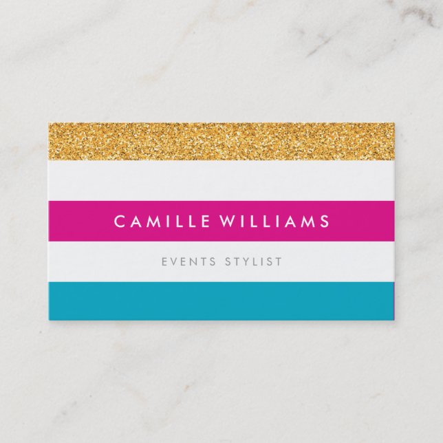 MODERN PATTERN stripe bright colourful gold glitte Business Card (Front)