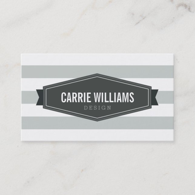 MODERN PATTERN striped grey badge fashion label Business Card (Front)