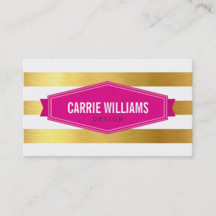 MODERN PATTERN striped pink badge logo gold foil Business Card