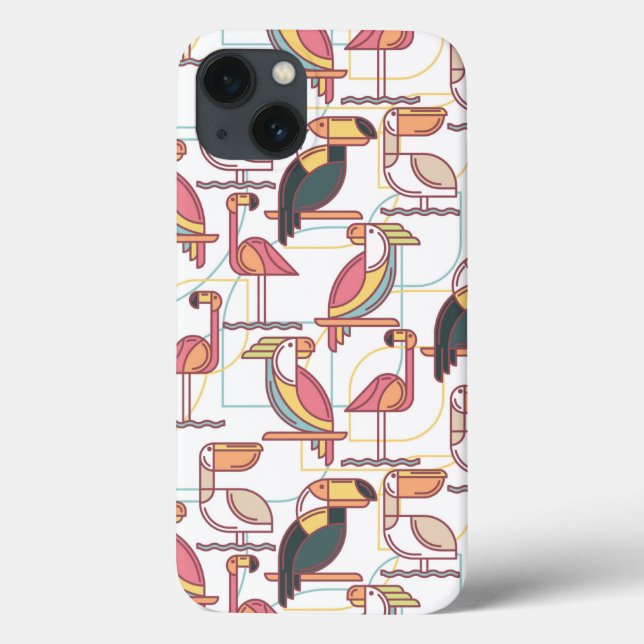 Modern Pattern With Tropical Birds Case-Mate iPhone Case (Back)