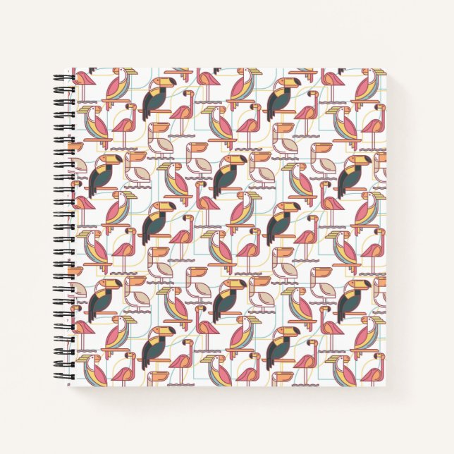 Modern Pattern With Tropical Birds Notebook (Front)