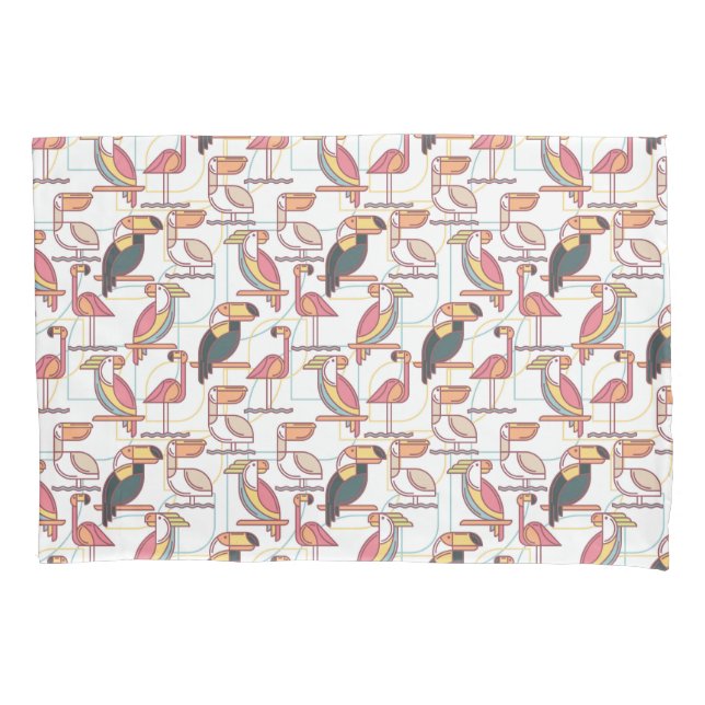 Modern Pattern With Tropical Birds Pillowcase (Front-Left)
