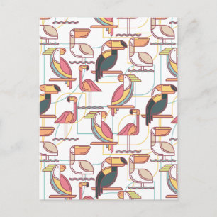 Modern Pattern With Tropical Birds Postcard