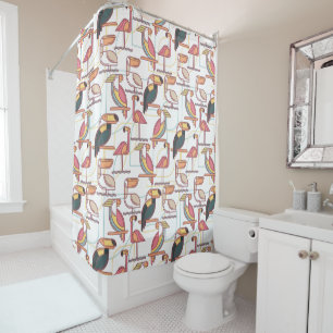 Modern Pattern With Tropical Birds Shower Curtain