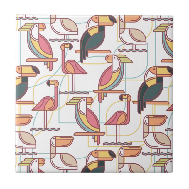 Modern Pattern With Tropical Birds Tile (Front)