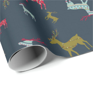 Modern Patterned Reindeer Christmas and Holiday Wrapping Paper