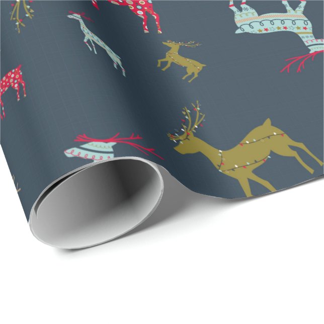 Modern Patterned Reindeer Christmas and Holiday Wrapping Paper (Roll Corner)