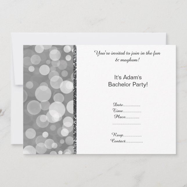 MODERN PATTERNED SILVER GREY WHITE BACHELOR PARTY INVITATION (Front)