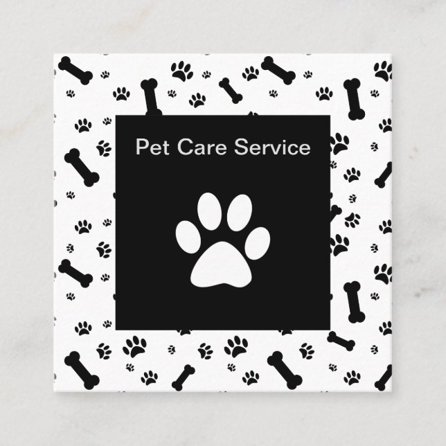 Modern Paw Print Pet Service Square Business Card (Front)