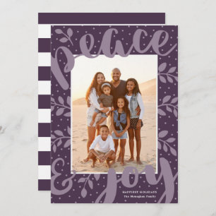 Modern Peace and Joy Stylish Christmas Plum Photo Holiday Card