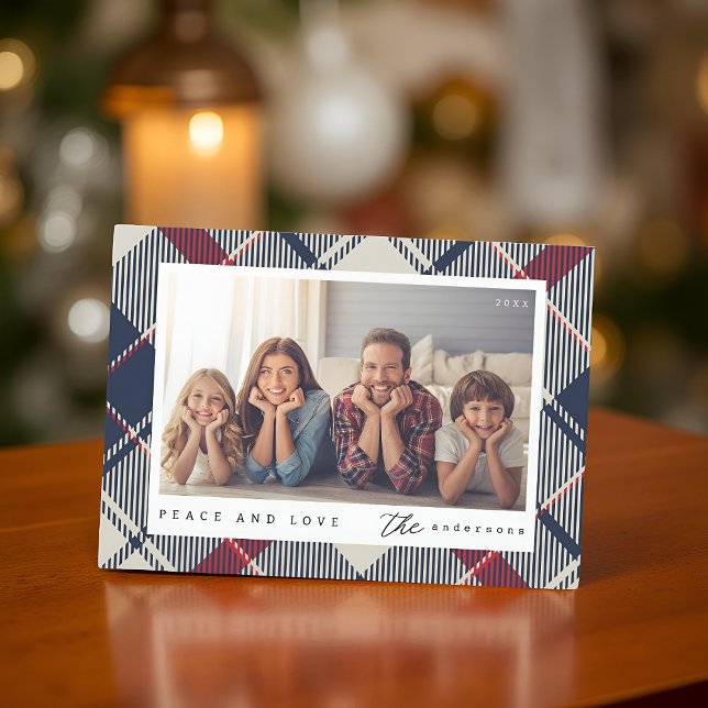 Modern Peace and Love Christmas Family Photo Holiday Card (Creator Uploaded)