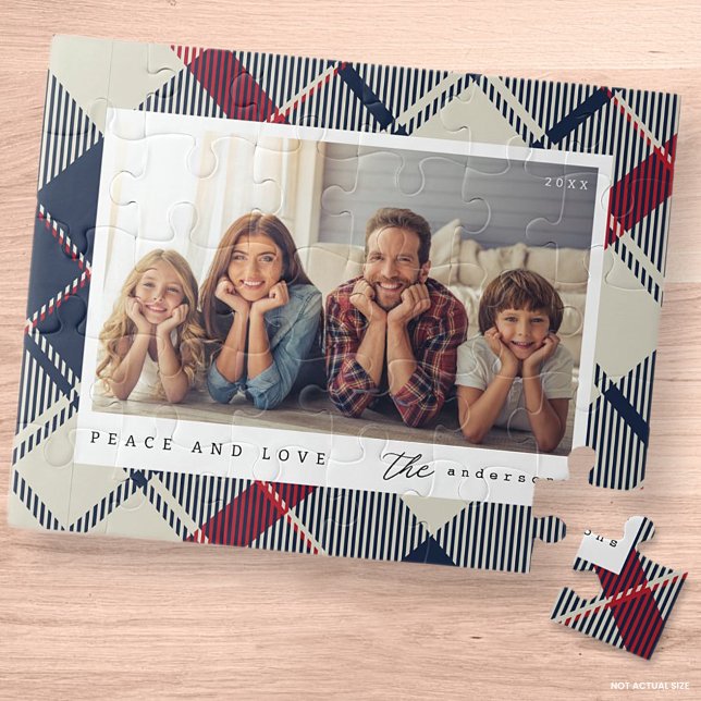 Modern Peace and Love Christmas Family Photo Jigsaw Puzzle (Creator Uploaded)