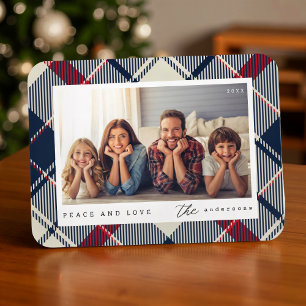 Modern Peace and Love Christmas Family Photo Magnet