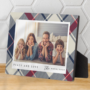 Modern Peace and Love Christmas Family Photo Plaque
