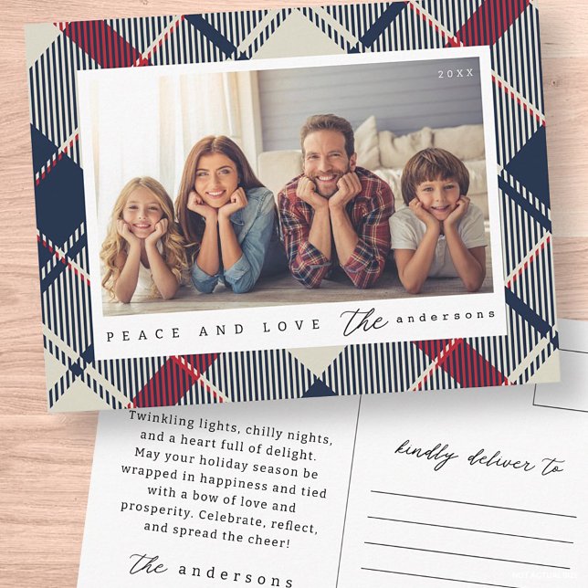 Modern Peace and Love Christmas Family Photo Postcard (Creator Uploaded)